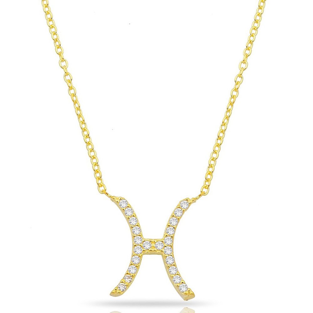 14k Gold Vermeil Pisces Zodiac CZ Necklace